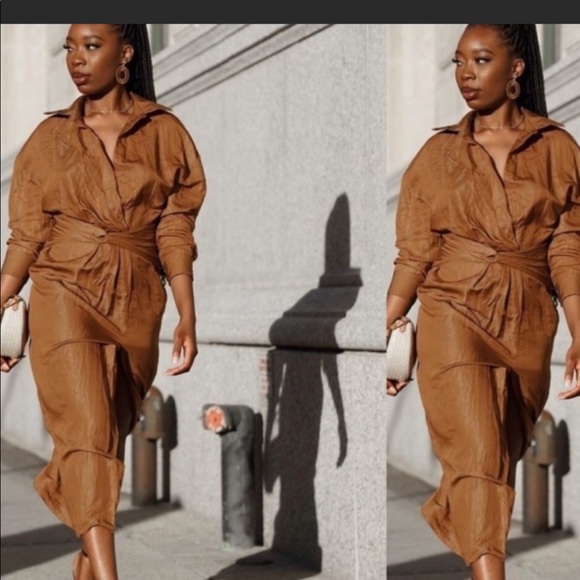 Zara Dresses & Skirts - ZARA Caramel Draped Midi Dress size XS